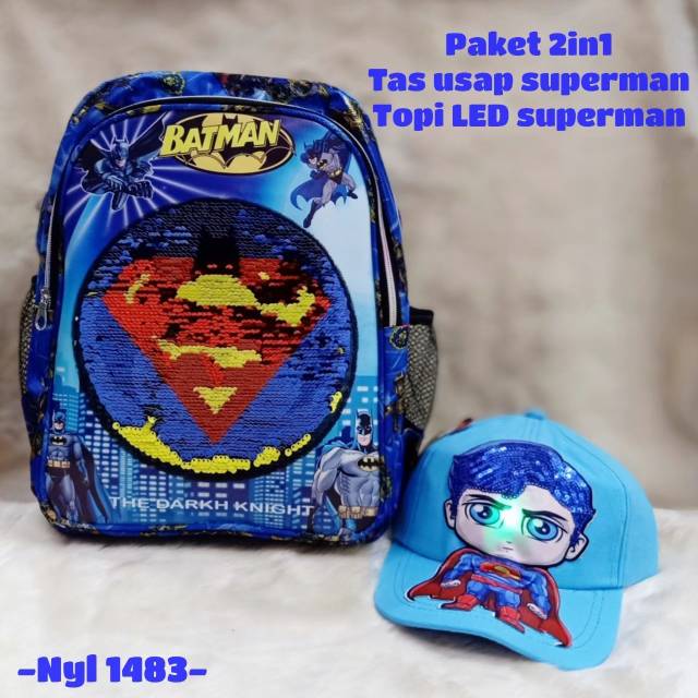 Tas Anak Ransel Karakter Usap 2 gambar + Topi Led