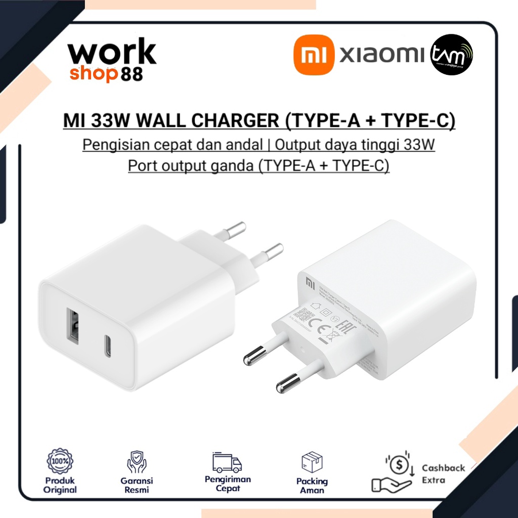 Baru Xiaomi Mi 33W Wall Charger ( Type-A + Type-C ) - New Original Garansi Resmi Nasional TAM - Peng