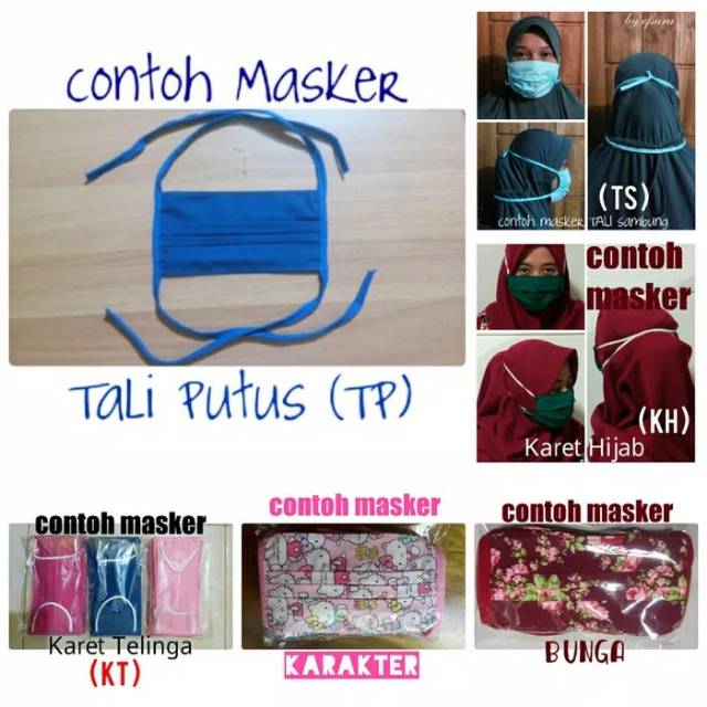 Masker kain / masker hijab / penutup mulut hidung tali sambung / masker wajah kain polos warna motif