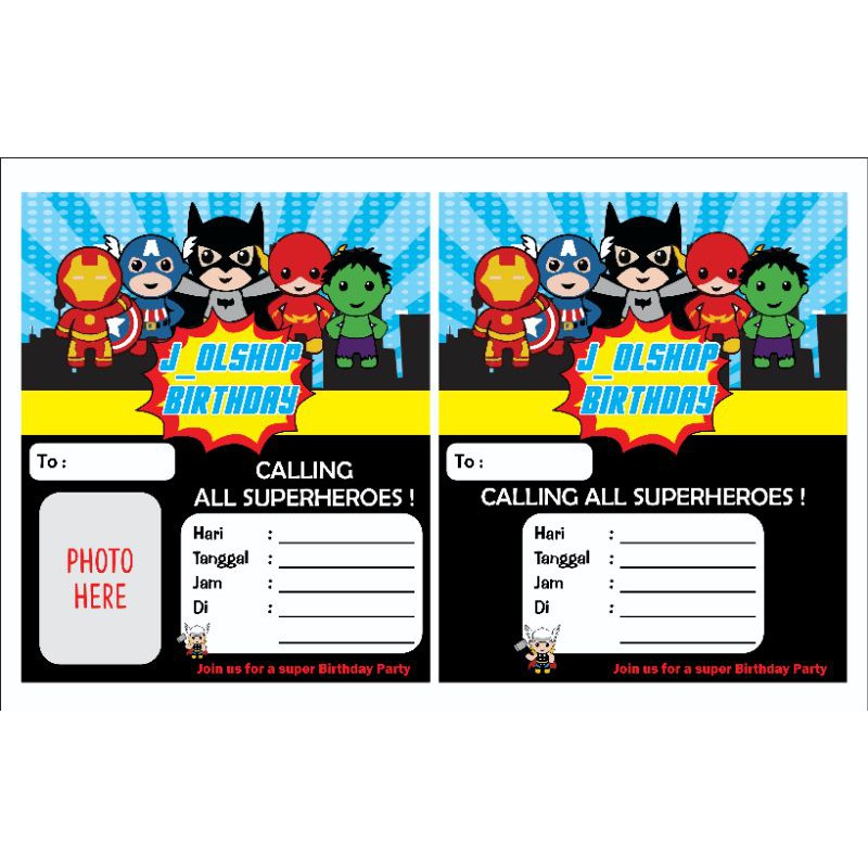Undangan Avengers CUSTOM NAMA+FOTO