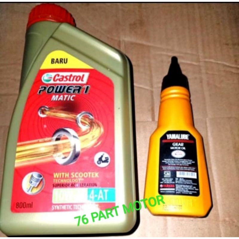 PAKET OLI CASTROL POWER 1 MATIC SAE 10W-40  0.8LT + Oli GEAR YAMALUBE 100ml 100%