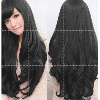 Wig Curly Panjang poni samping