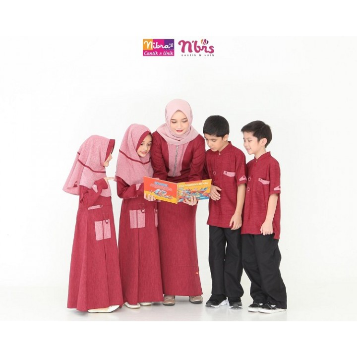 BAJU COUPEL MUSLIM KELUARGA NIBRAS SARIMBIT 66 MAROON ORIGINAL SARIMBIT KELUARGA