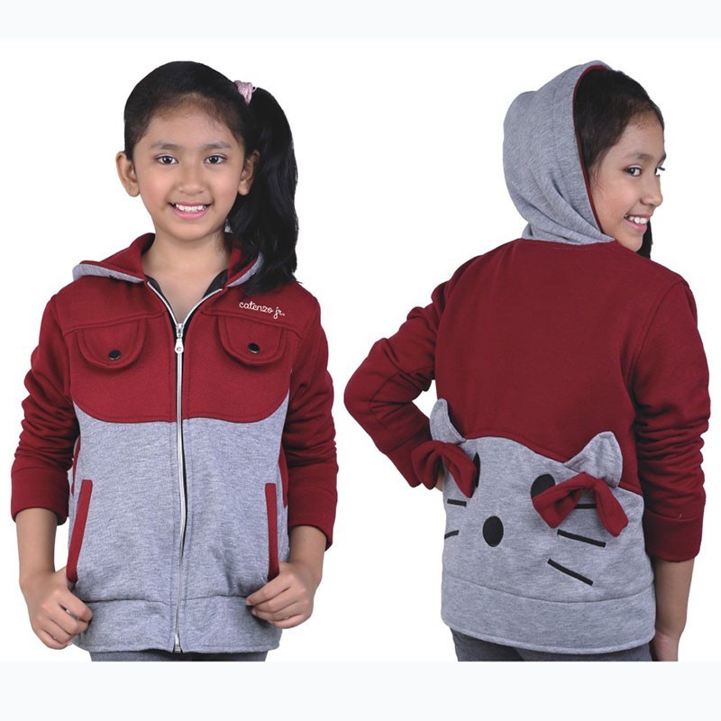 jaket anak perempuan merah abu CJ3-24 jacket sweater anak cewe umur 6 8  10 12 tahun unik lucu cantik