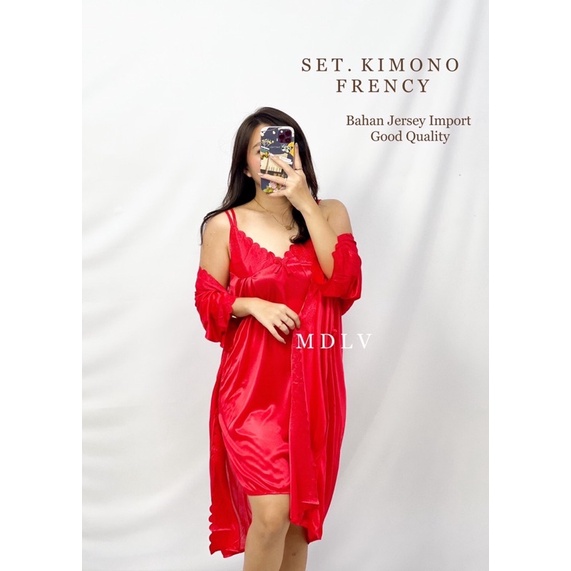 MDLV ~ Baju TIdur Set Kimono Frency 2in1 dress + Outer Baju Tidur Dewasa Fashion Import