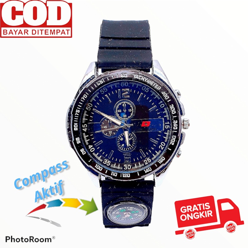 BISA COD - JAM TANGAN ANALOG PRIA TERBAIK BEST SELLER COMPASS CHRONO VARIASI RUBBER STRAP SERIES TG717Y