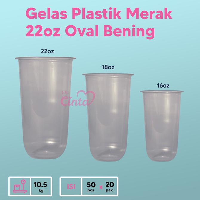 Cup Oval 22 oz Gelas Boba Cup U Plastik Minuman Cup Oval Merak