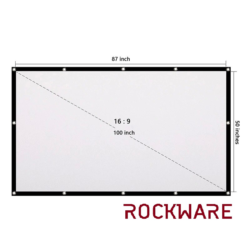 Foldable 100-Inch Portable Projector Screen Polyester Fabric by ROCKWARE