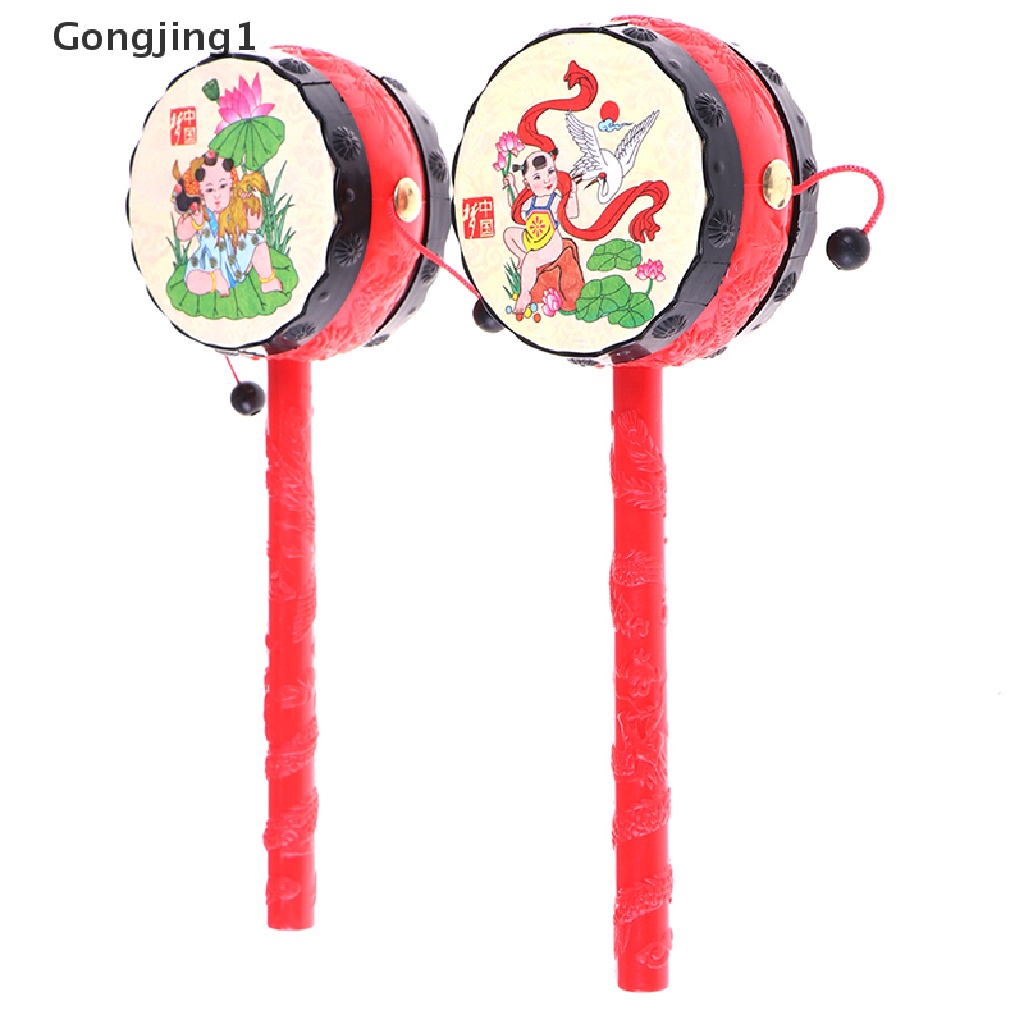 Gongjing1 1Pc Mainan rattle Genggam Tradisional Cina Motif Kartun Untuk Bayi