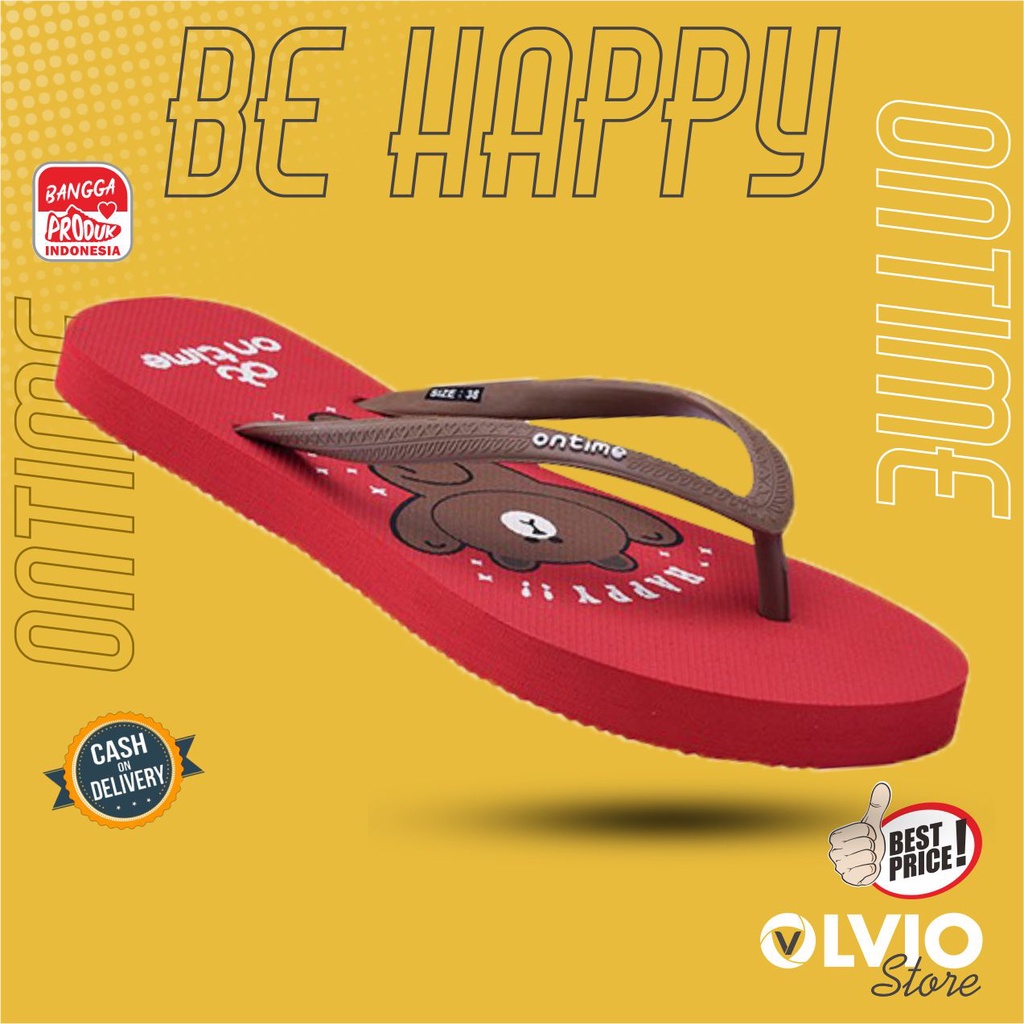 Ontime BE HAPPY -- Sandal Jepit Fashion Trendy Wanita Ontime Original