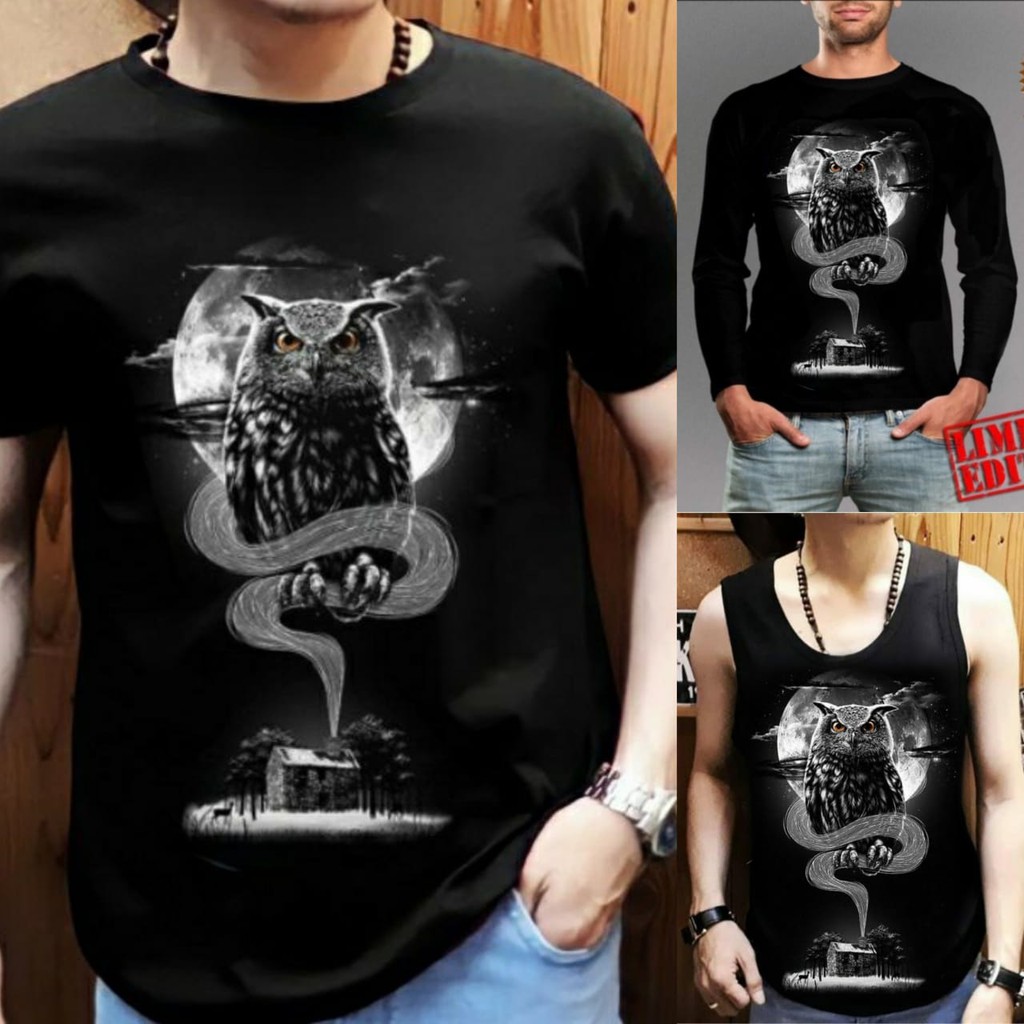 Shalch Trendy / T-shirt / Singlet / Kaos Panjang Motif Owl Moonlight