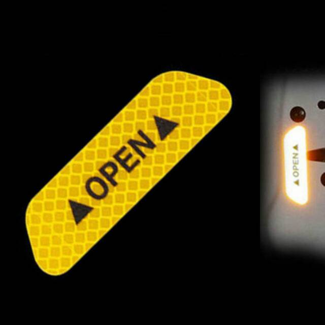 4Pcs 1 Set Yellow Kuning Sticker Open Stiker Pintu Mobil Nyala Malam Reflective Safety Car Pantul