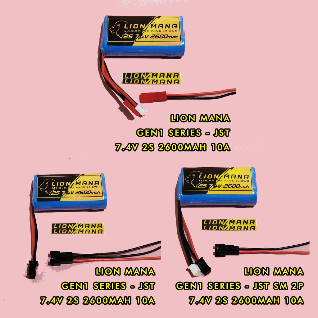 baterai rc liion li-ion 2s 7,4V 2600 mah JST SM 2 3 pin Max Discharge Rate 10A alternatif lipo 2s Li