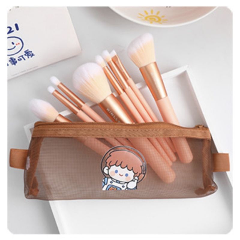 [COD] Tempat Pensil Lucu Cute Model Jaring Transparan Coklat dan Multicolour Cute Import Kekinian