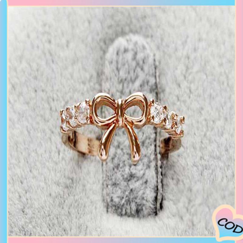 COD❤️ Cincin Busur Berlian Sederhana, Perhiasan Fashion Wanita Kreatif Yang Indah-A.one