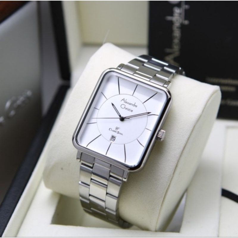 jam tangan pria original alexandre christie AC 8662MD SILVER METAL