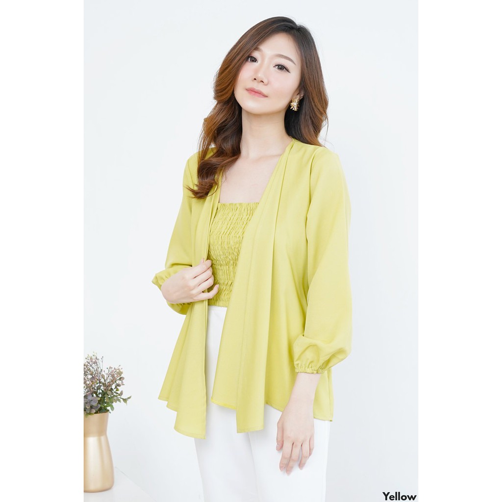 COTTONBELLS ATASAN CASUAL WANITA THERE TANKTOP SERUT + OUTER PLAID TOP ( LQ - B 11556 )-YELLOW