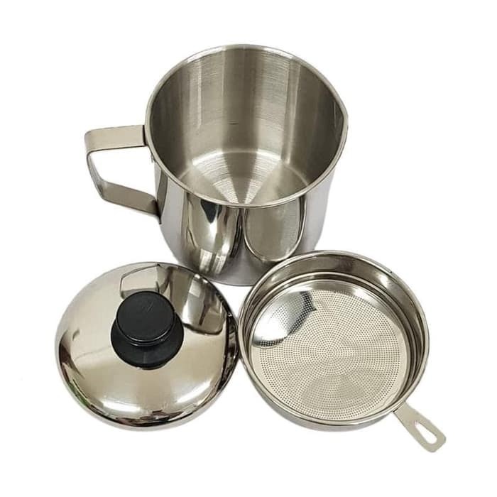 Saringan Minyak Goreng Jelantah Bekas Sisa Gorengan Cangkir / Mug Stenlis / Oil Pot Stainless Steel 1.2 L