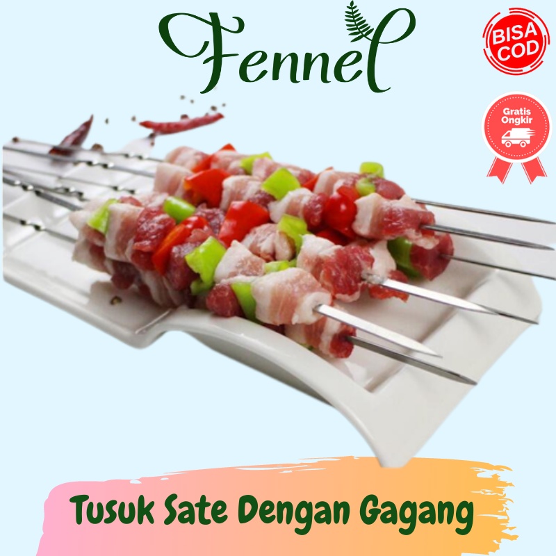 Tusuk Sate Dengan Gagang Kayu Stainless Steel Reusable 50 PCS 478