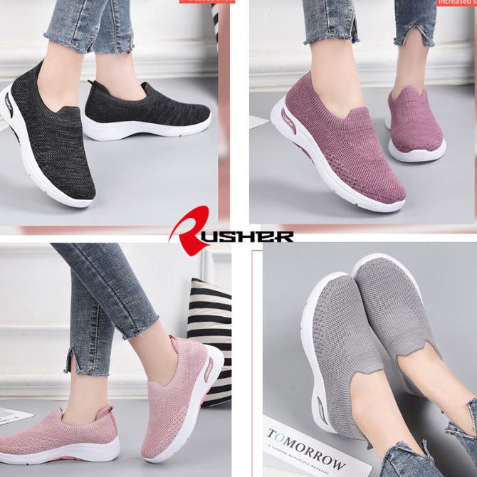Termurah Original Rusher Sepatu Slip On Wanita Import Sneakers Tanpa Tali Comfort - Comforts1-Pink,