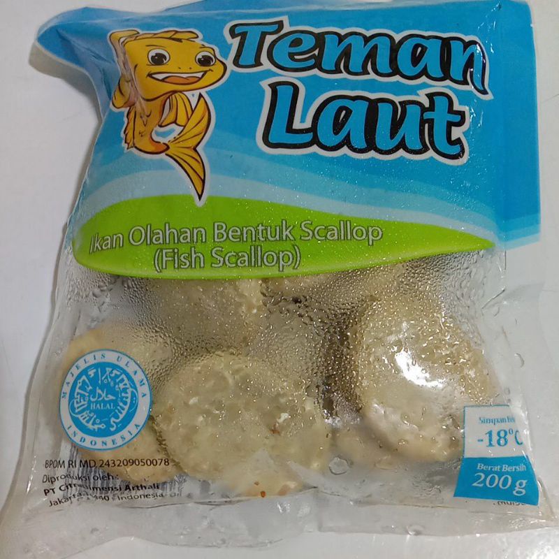 

IKAN OLAHAN BENTUK SCALLOP 200 GR TEMAN LAUT FISH SCALLOP