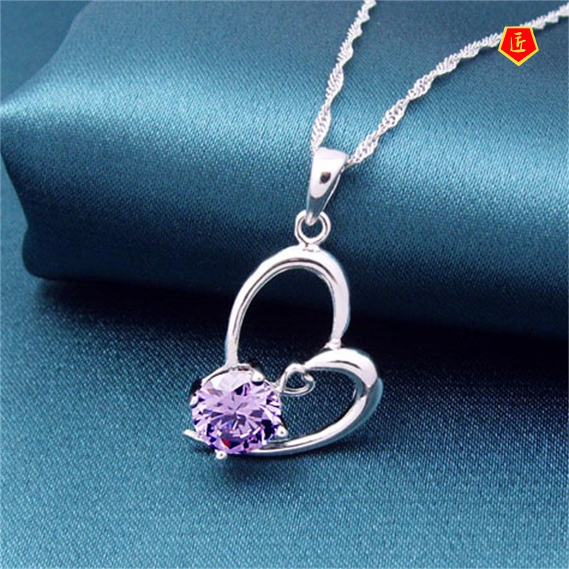 [Ready Stock]Korean New Silver Necklace Crystal Pendant Simple Fashion