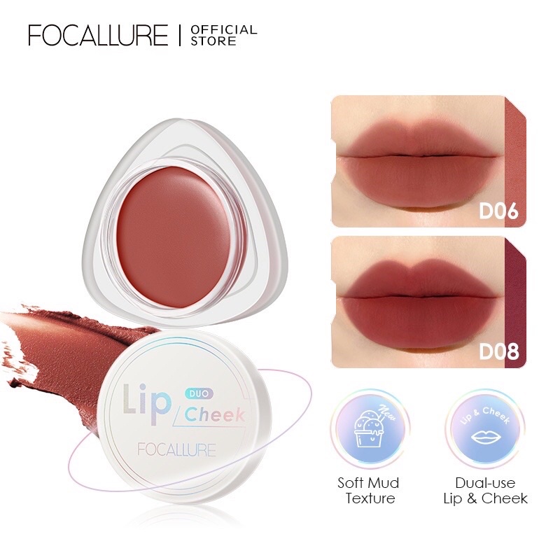 FOCALLURE (FA266) Dual-Use Lip Mud Lip Clay &amp; Velvet-hazy Matte Cheek | Creamy Lip &amp; Cheek Duo