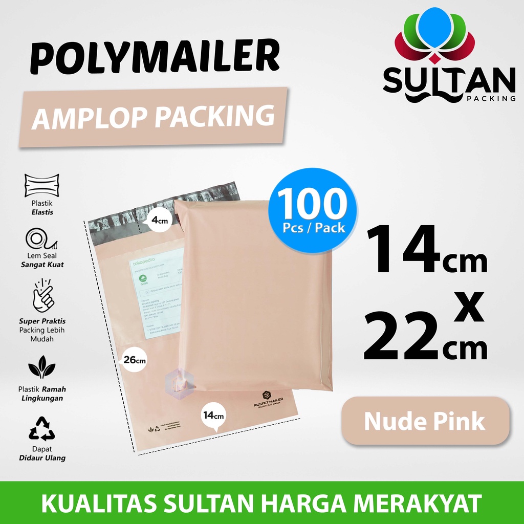 

Polymailer Amplop Packing 14cm x 22cm Nude Pink / Peach Rusfet Premium PACK