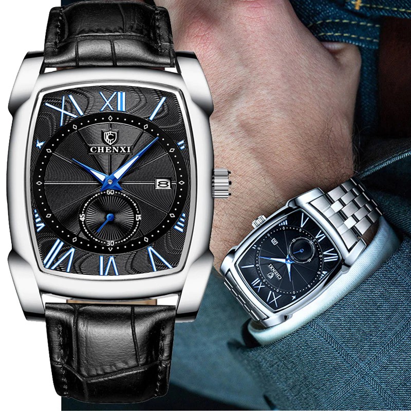 TERLARIS Benyar Square Men Watch Business Waterproof Quartz Leather Wrist Watch Men Clock Male