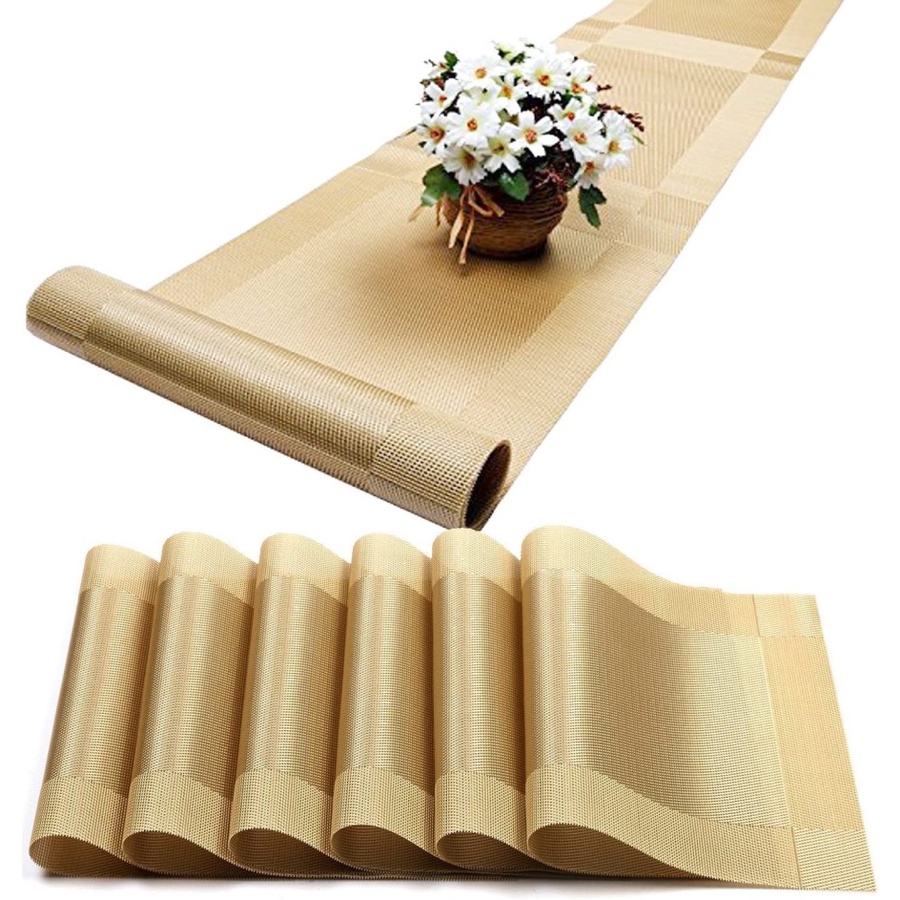 Table Runner / Taplak Meja Makan Panjang PVC Gold