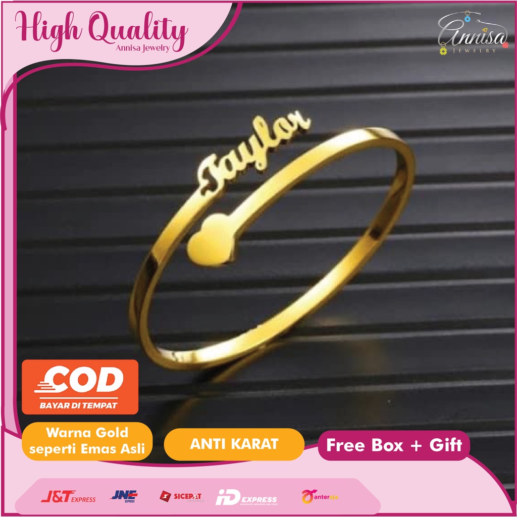 Gelang Nama Bangle Love Simple Gold/ Silver