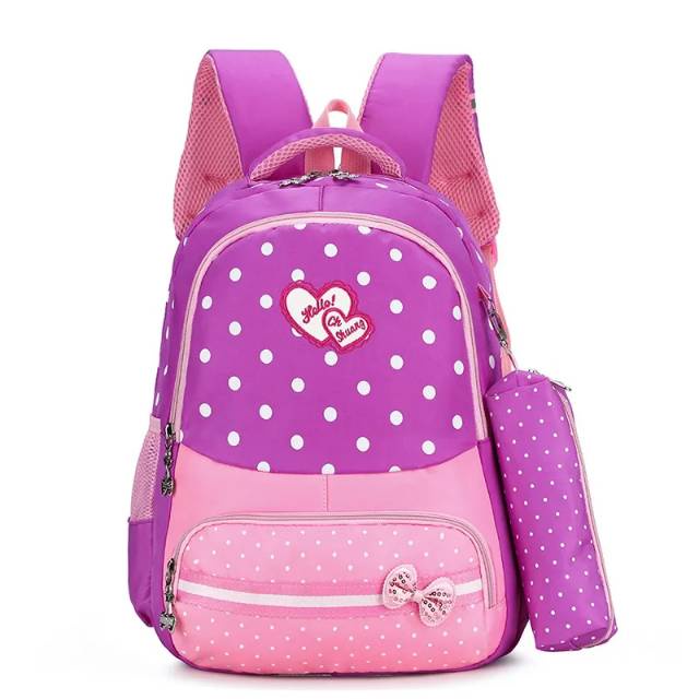 oky -shop99 - Tas Ransel Sekolah Anak Perempuan Tk Sd Motif polkadot love Tas Anak Cewek Mini Ransel