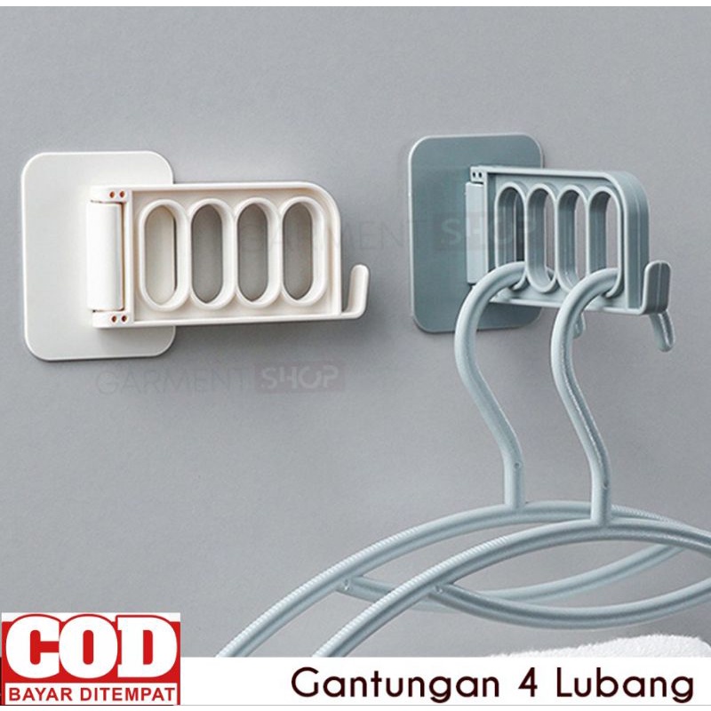 Gantungan Dinding Baju lubang 4 Lipat Magic Hanger Tempel Gantung Tembok