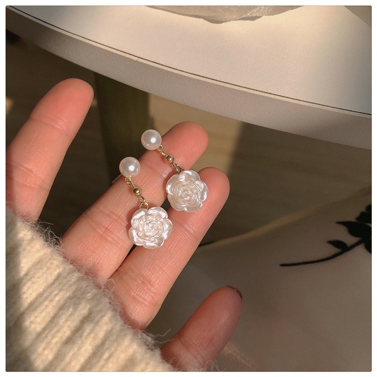 IFYOU Anting Stud Hias Mutiara Camellia Warna Putih Gaya Korea Untuk Wanita