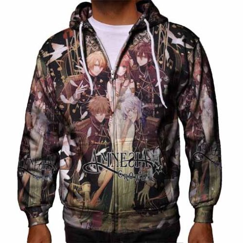 Jaket Hoodie Zipper Fullprint Amnesia Crowd Bahan Polyester Jersey [Hoodie Dengan Ritsleting] Zipper