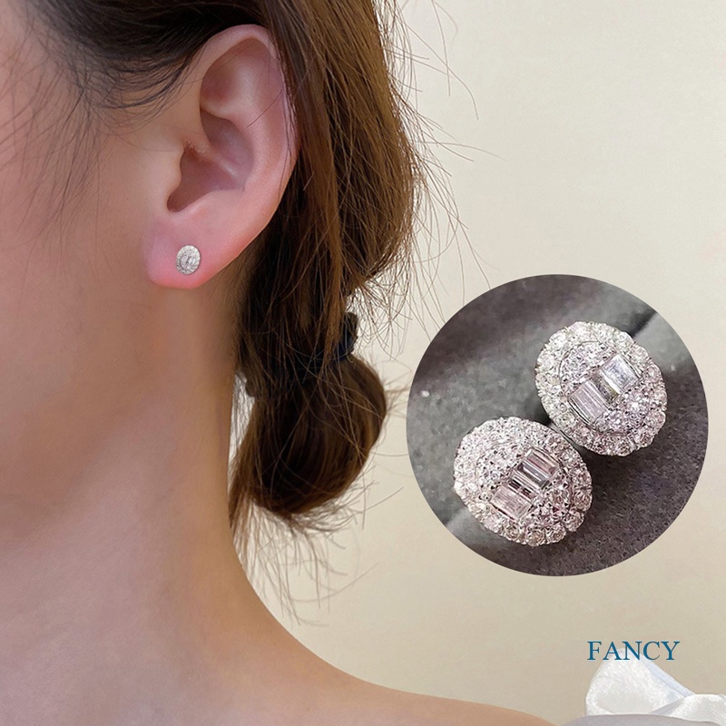 Anting Stud Kristal Kubik Zirkonia Bentuk Oval Untuk Wanita