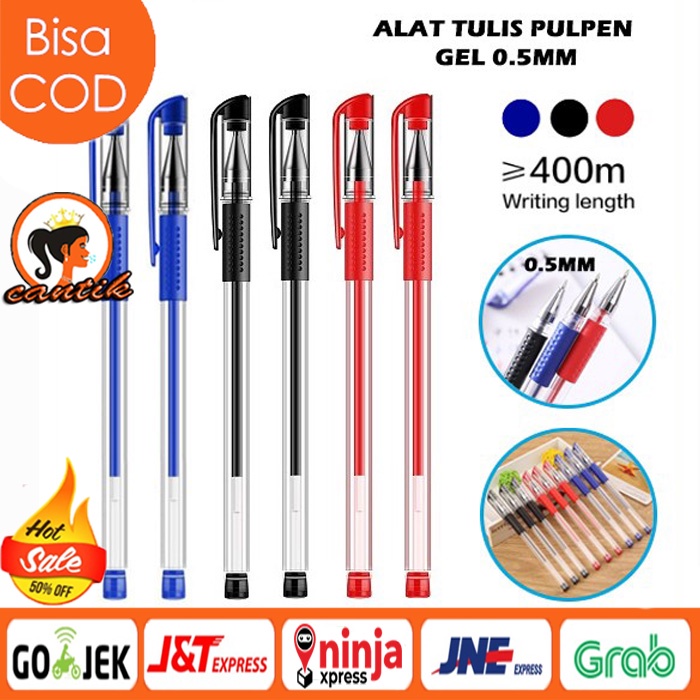 Pulpen Gel Ink 0.5Mm Alat Tulis Kantor Sekolah Pena Pen Tinta Cair Standart Warna Merah Hitam Biru