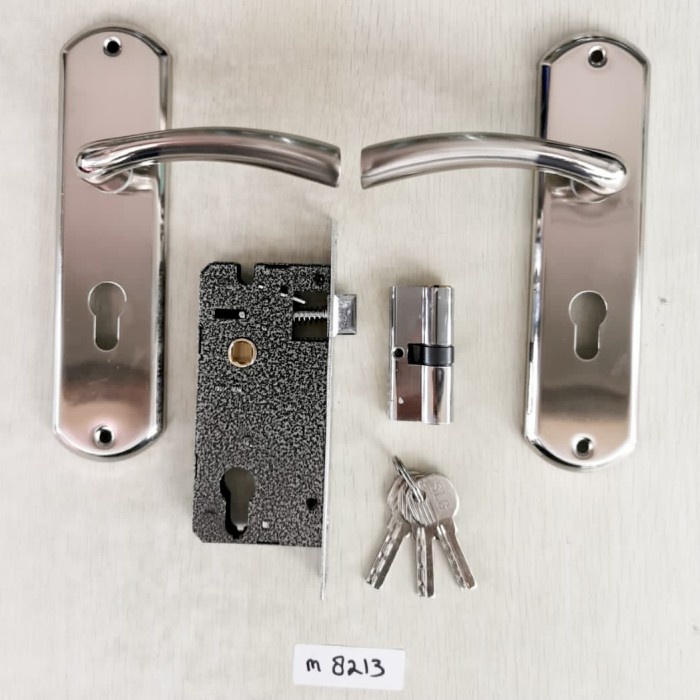 Handle Gagang Kunci Pintu Tanggung Bulat Aluminium Soligen SET CP / GP