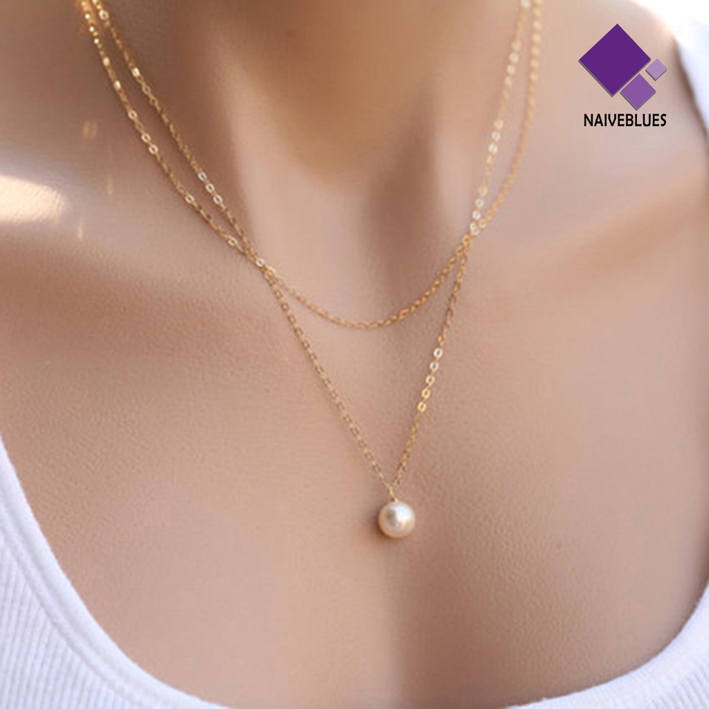 Kalung Rantai Liontin Mutiara Tiruan Ganda Tahan Aus Untuk Wanita