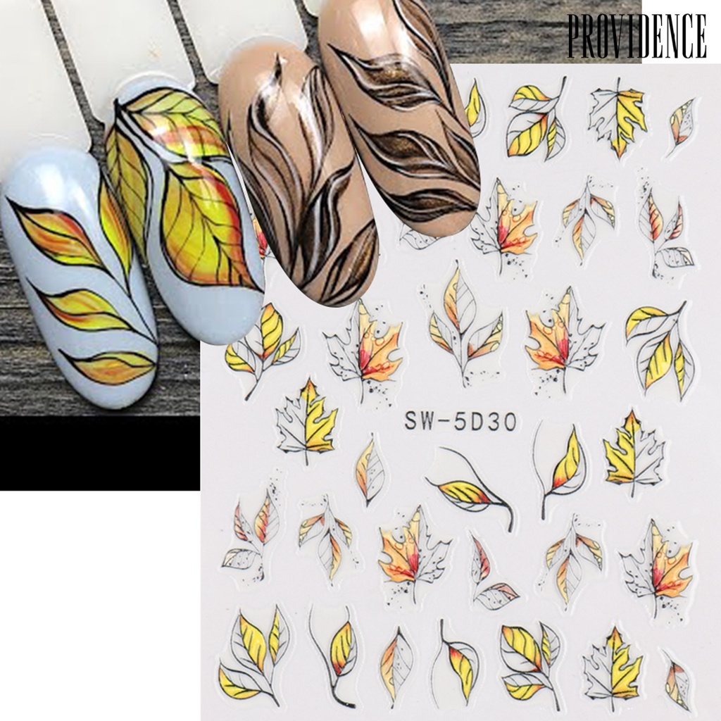 Stiker Kuku Decal Motif Daun Maple Efek Visual Untuk Salon