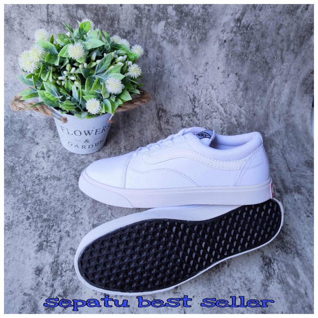 Sepatu Old Skool Classic Full white Sepatu Sekolah Kuliah Gaya