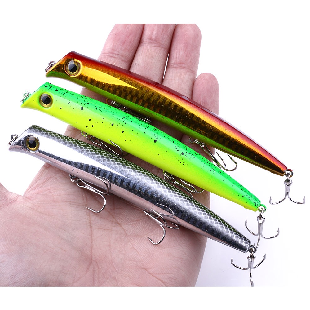 HENGJIA 10PCS/Lot Umpan Pnacing 12cm 17g Popper Fishing Lures Tackle Fake Fish Bait Topwater Artificial Bait Laser Lure Ikan