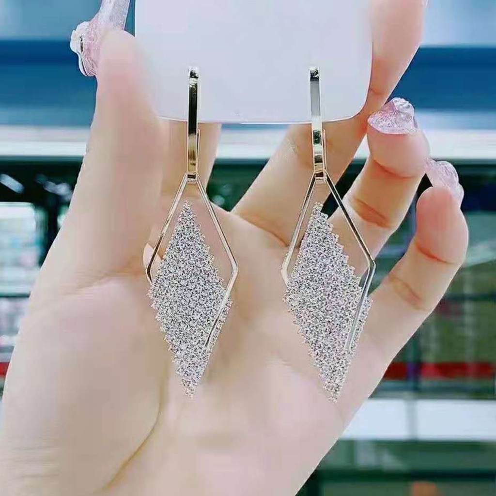 Hu Hu Hu Hu Hu Alat Bantu Pasang Kacamata♡ 1 Pasang Anting Tusuk Gantung Wanita Bentuk Belah Ketupat Hias Berlian Imitasi Berkilau Tahan Koruption Untuk Prom