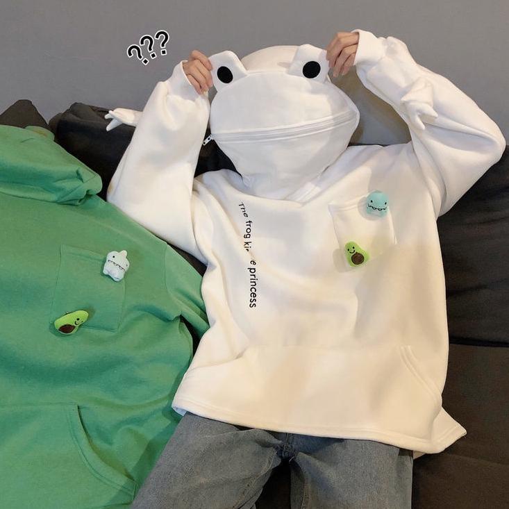 Keluaran Terbaru.. M-5XL Frog Zipper Hoodie Sweater Kebesaran Hoodie Kodok Resleting
