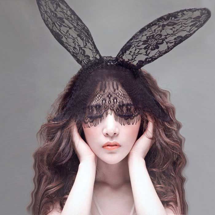 TBI Bando Playboy Bunny Ear Cat Woman Lace Bunny Long Ear Headband Accesories Kostum Pesta Topeng  Cosplay Bando Halloween Pesta Kustom properti Pesta