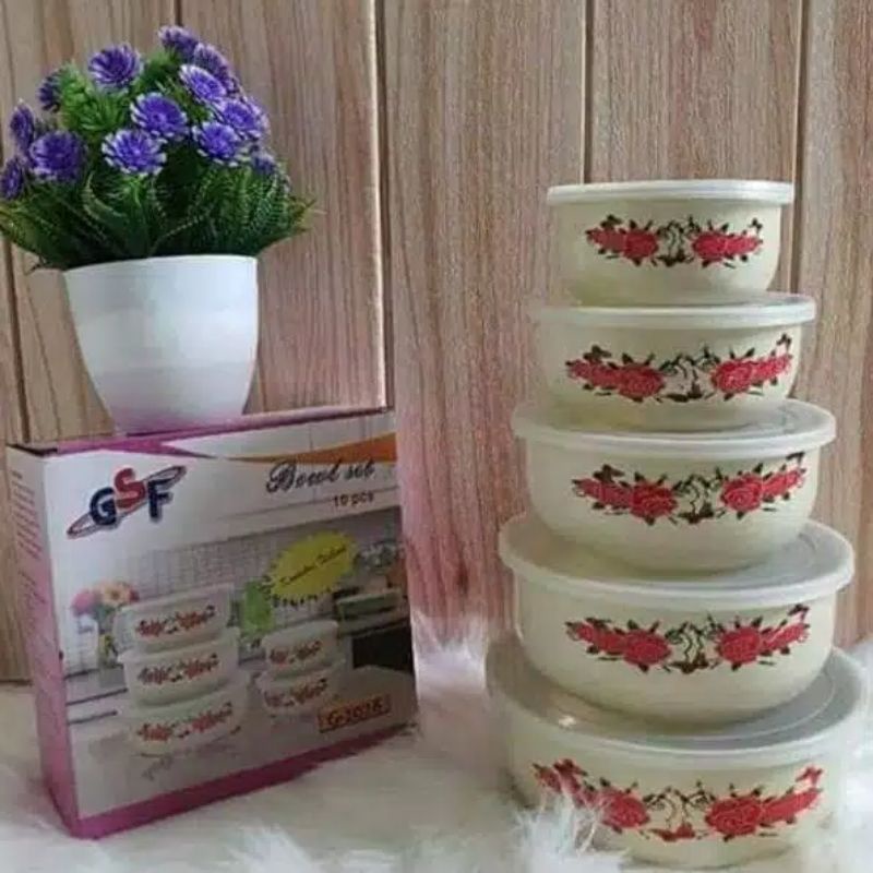 [GSF] Rantang Susun 5 Mangkok Set Beranak Motif Bunga - Bowl Set Bunga