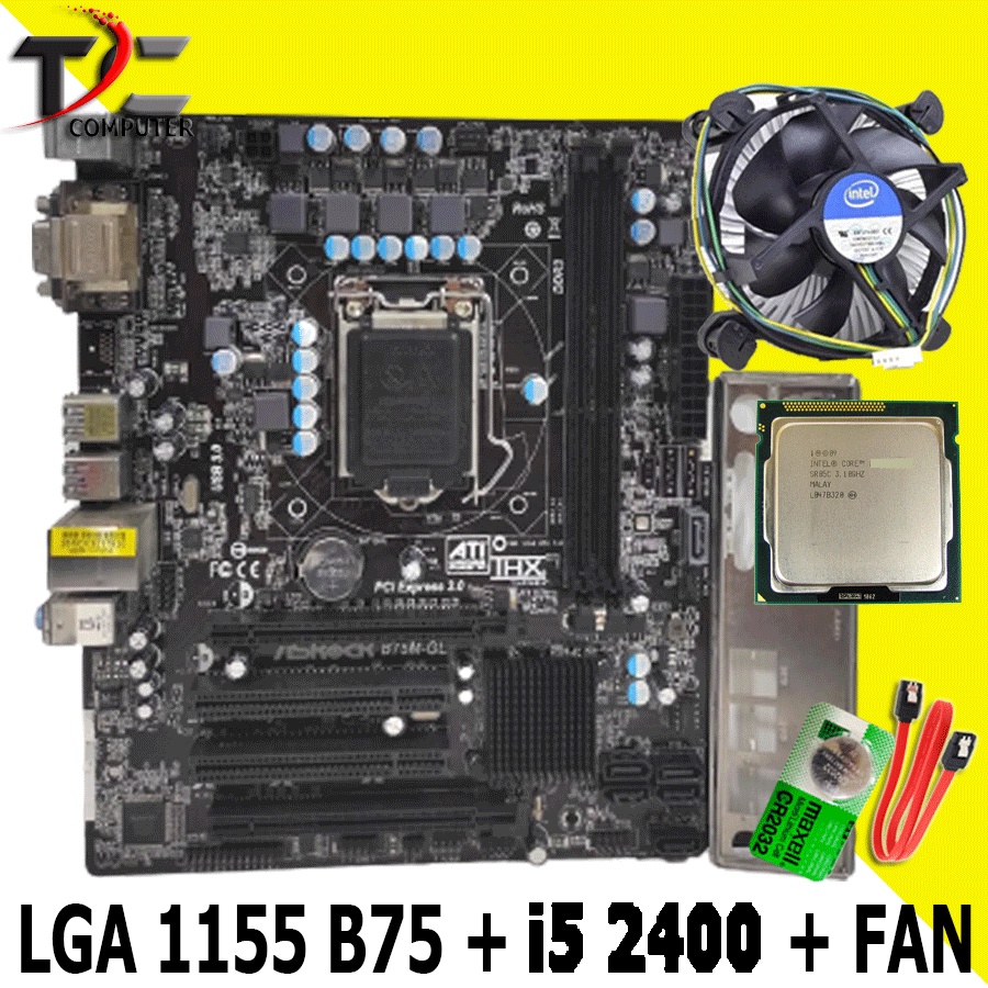 Motherboard Mainboard Mobo LGA 1155 B75M ASROCK + processor I5 2400