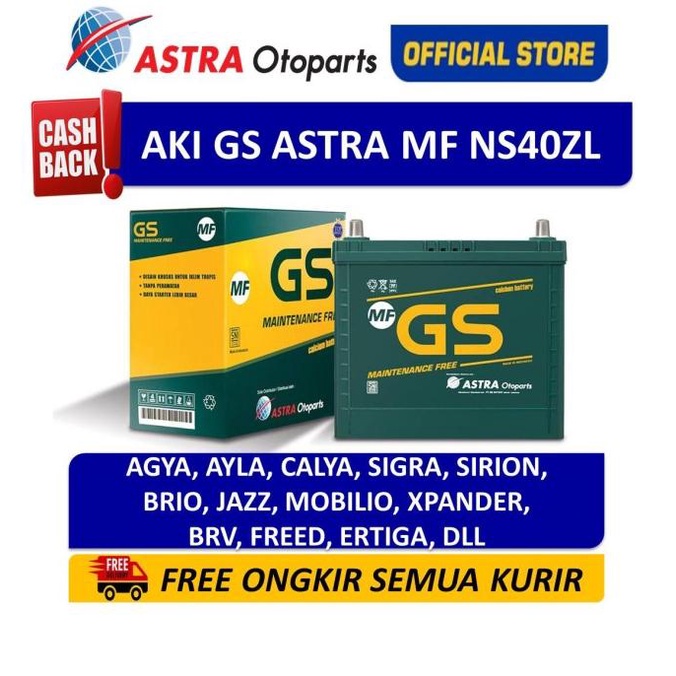 Aki Mobil GS ASTRA MF Kering NS40ZL Agya Ayla Calya Sigra Mobilio Jazz Original|Premium|Asli|Ori