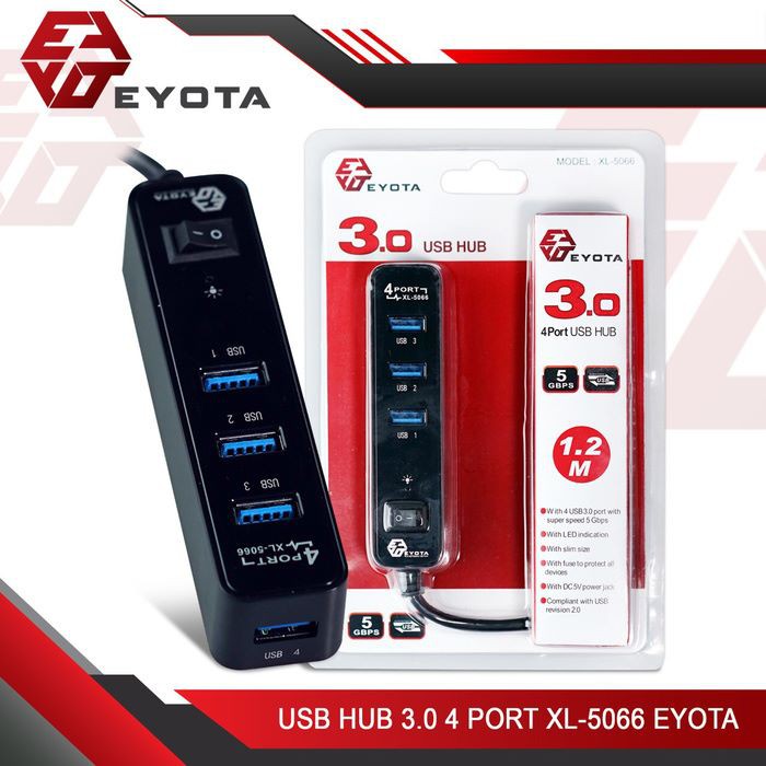 Usb 3.0 hub eyota 4 port 5Gbps slim switch on off 1.2m cable xl-5066 - Terminal usb3.0 4 slot saklar