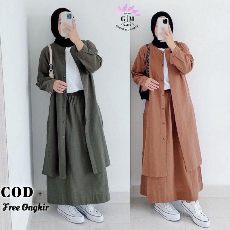 Setelan Tunik Terbaru Set Atasan Dan Rok Wanita Muslimah Bahan Moscrepe Premium Halus Polos
